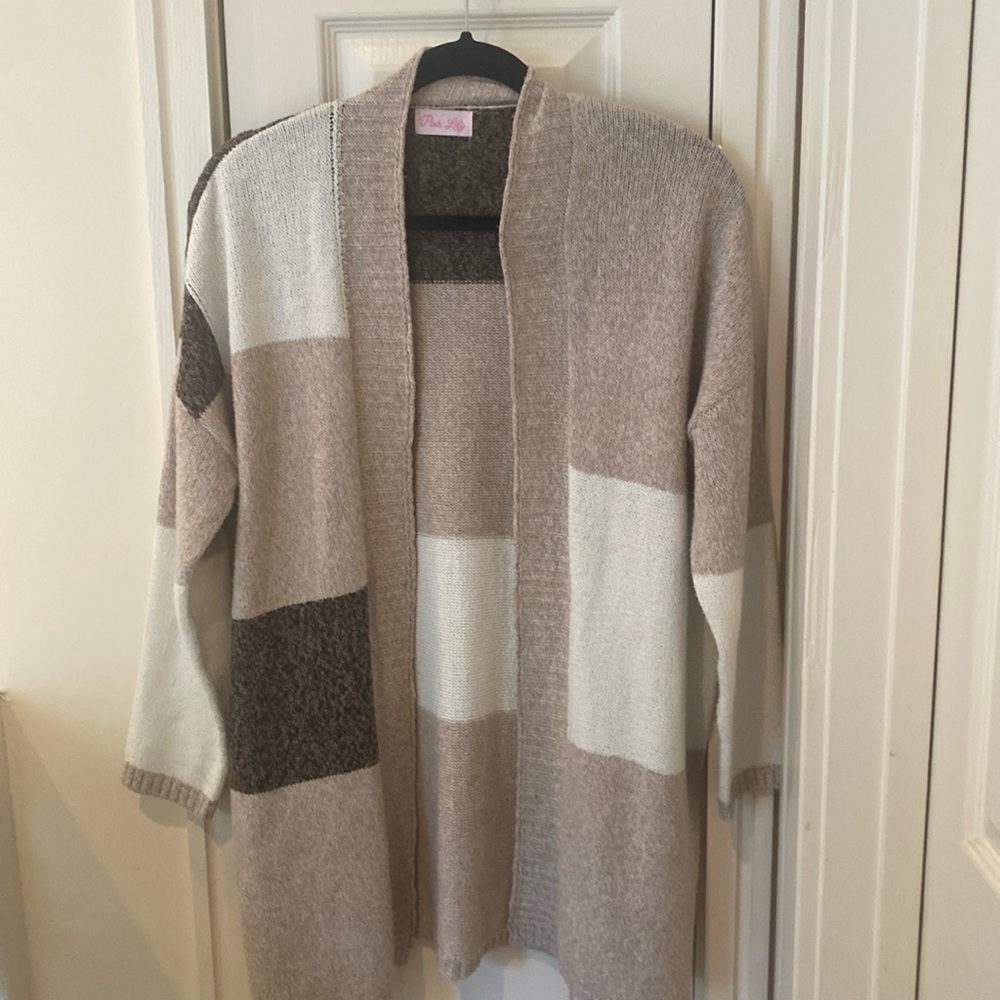 Pink Lily color block cardigan. Size Small.